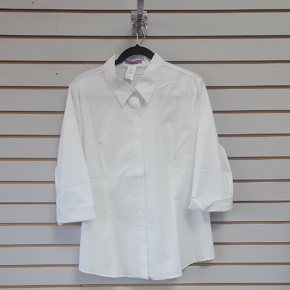 Elegant White Women's Button-Down Shirt. Avaliable In Small Size To 6xl - Picture 3 of 7
